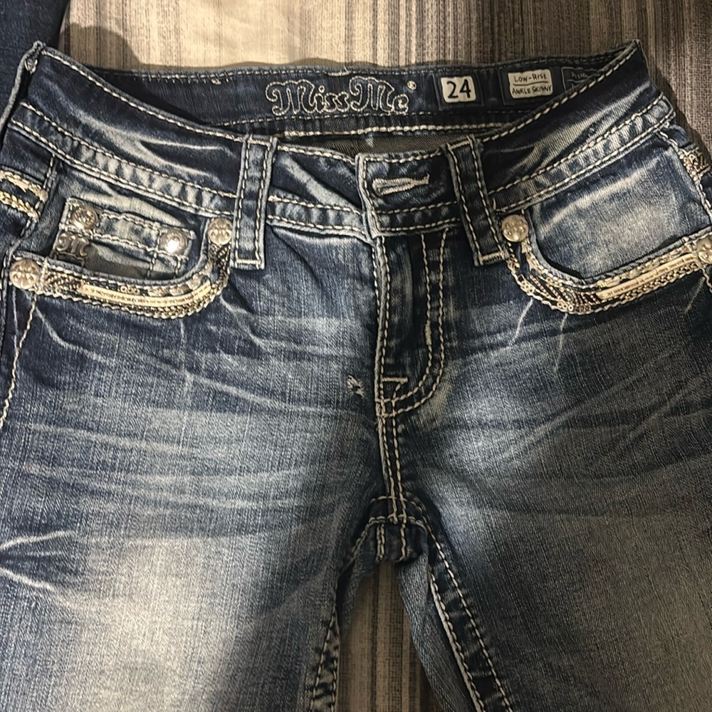 Miss Me Women's Skinny Jeans - Washed Blue Denim
